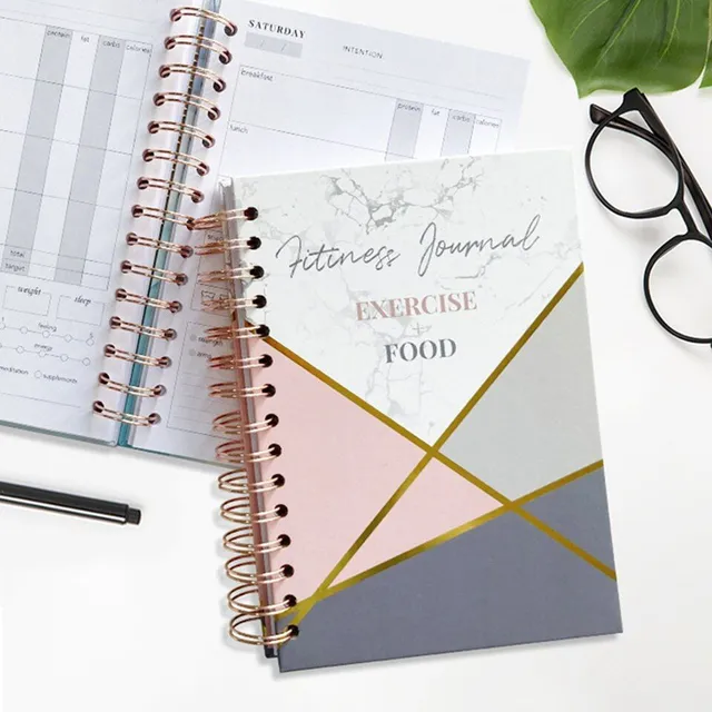 Modern trendy diary focusing on fitness and diet in minimalist design