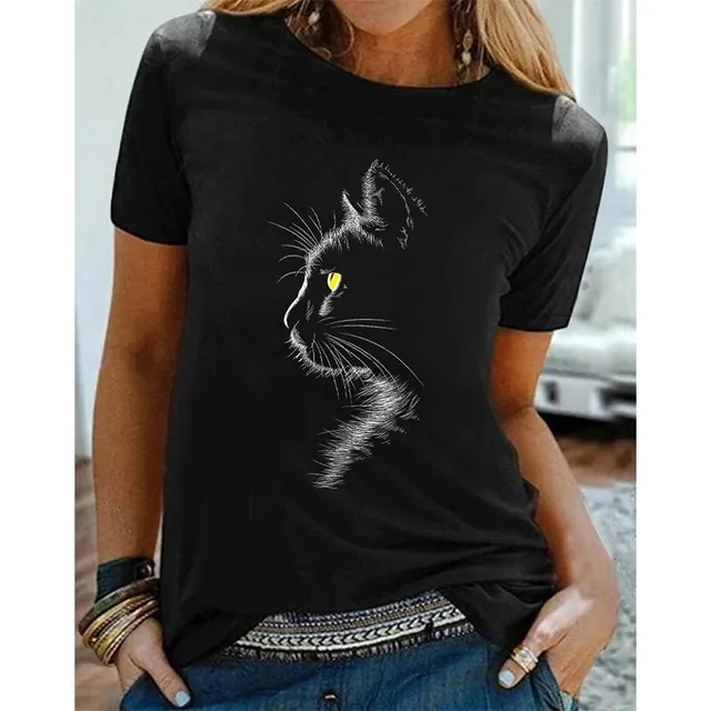 Krásne dámske tričko s motívom mačky