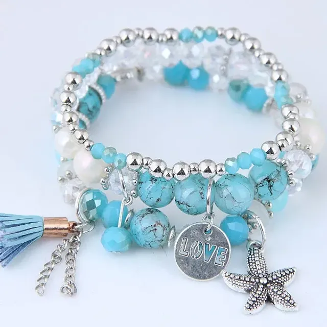 Czech multi-part boho bracelets with charms, beads and tassels for women