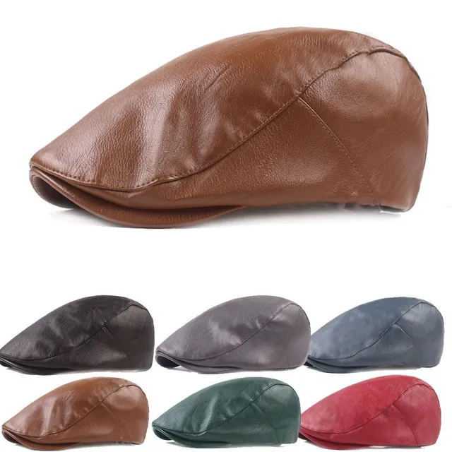 Male leather beret - Retro flat hat driver