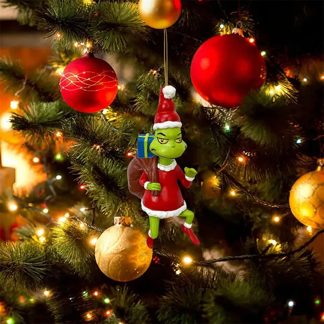 Christmas decoration of the green Grinch to hang on the Christmas tree - different variants