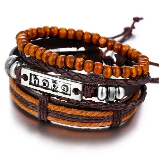 Men's leather bracelet set