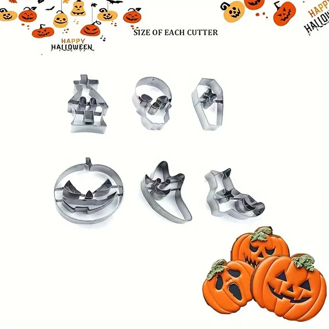 Set mit 6 Ausstechformen für Linzer Plätzchen mit Halloween-Motiven