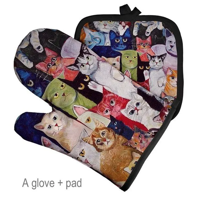 Silly Cats kitchen mitt set