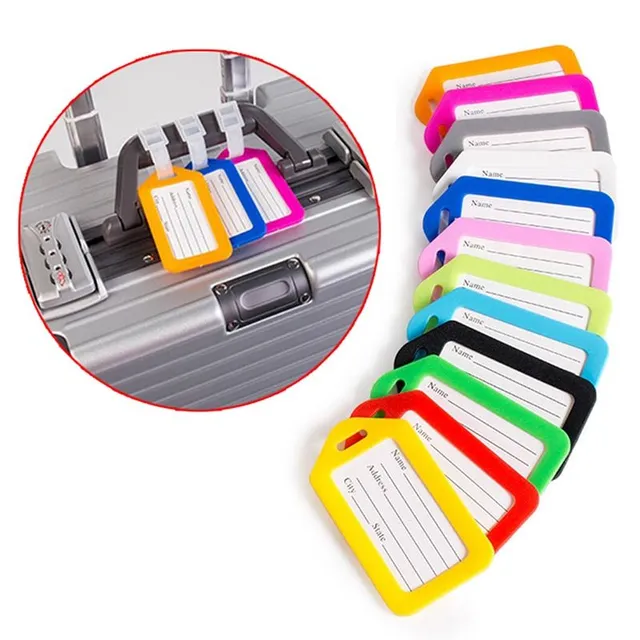 Set of practical coloured tags for marking travel luggage - several Perceval variants