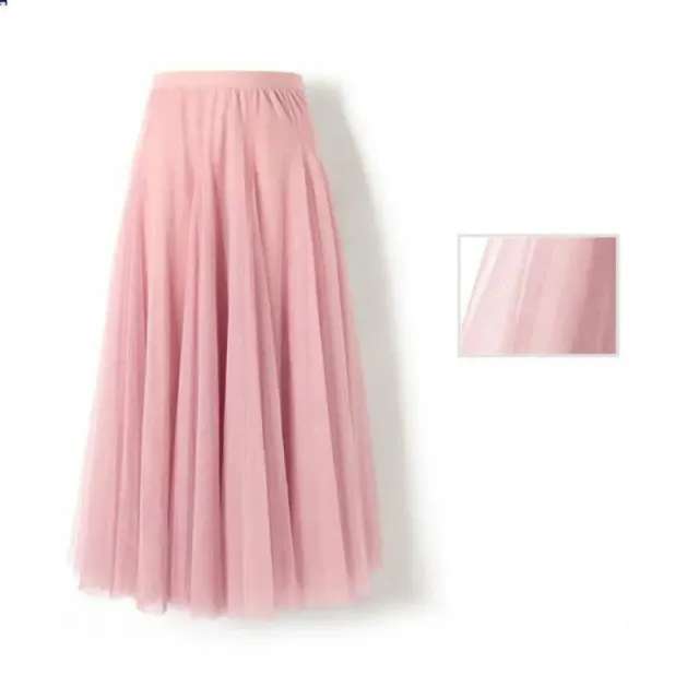 Women's translucent tulle skirt with high waist and polishering