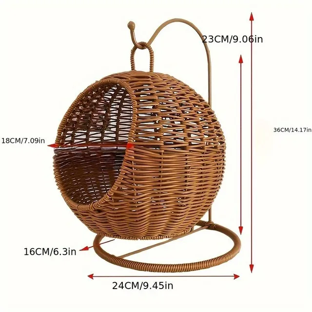 Knitted basket of artificial rattan for fruit, pastries and small snacks