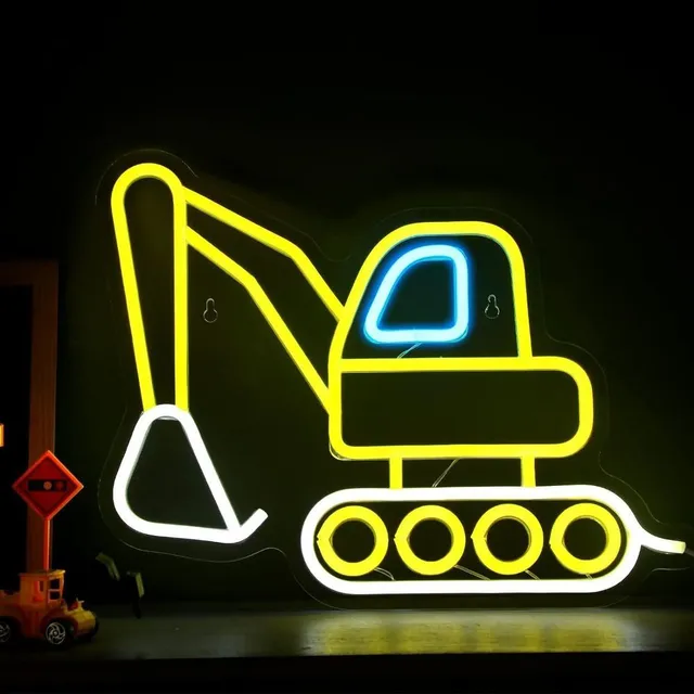 Neonová nástěnná dekorace - Bagr (Stavební vozidla) LED USB napájení, Akryl
