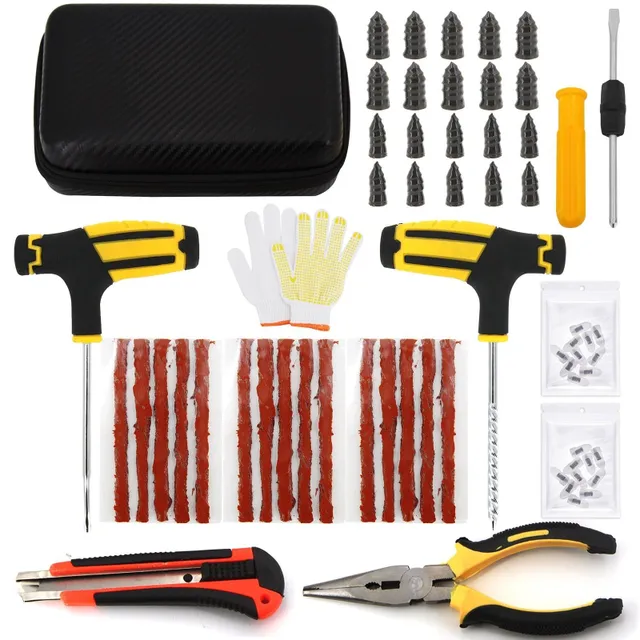 Set de unelte pentru repararea anvelopelor Auto Bike Puncture Plug Garage Needle Nose Pliers Vacuum Film Nail Screws cu husă de depozitare