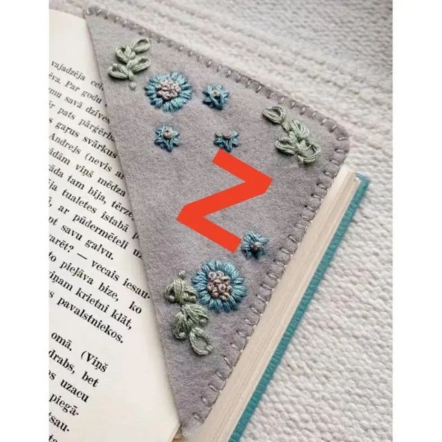 Stylish textile bookmark from decorative filter with design embroidery and initial - more variants