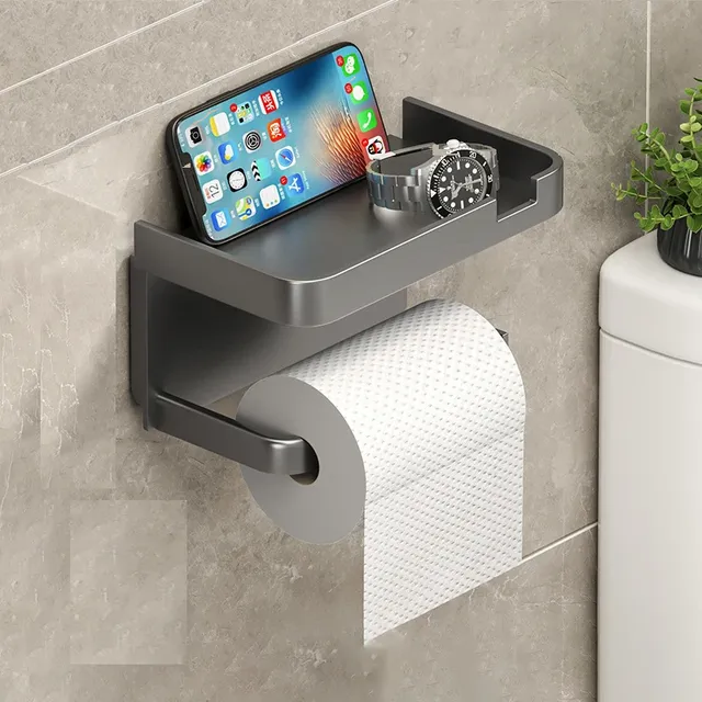 Wall holder of toilet paper with storage space and storage tray for telephone