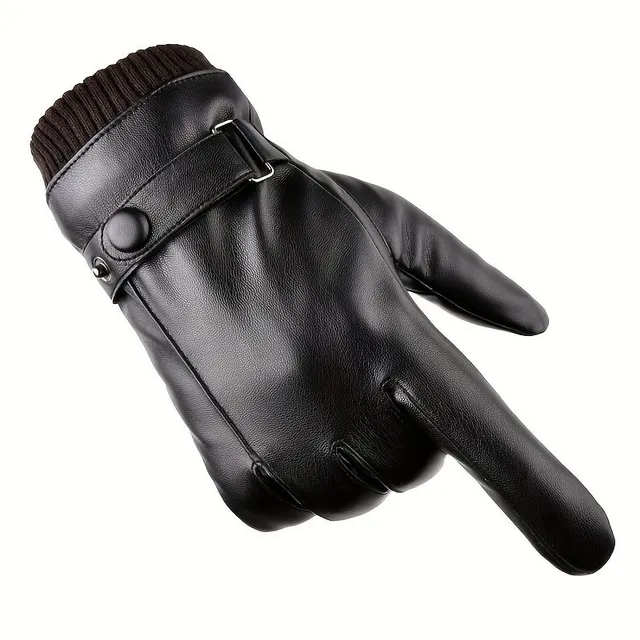 Leather gloves Plus Velvet warmed up for motorcycle and cycling