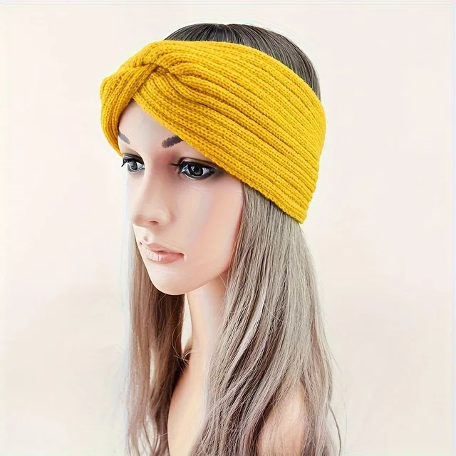 Fashion knitted headband with cross pattern - warm, soft, protects ears from cold