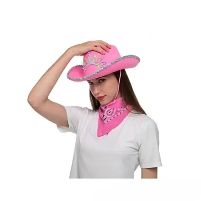 Pălărie cowboy roz pentru copii cu coroană