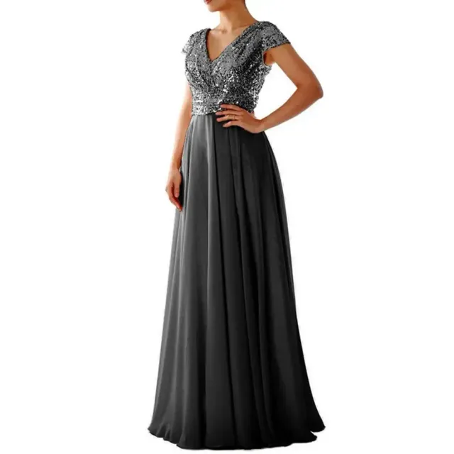 Women's fashionable maxi dress with v-neck, sequins and chiffon for prom