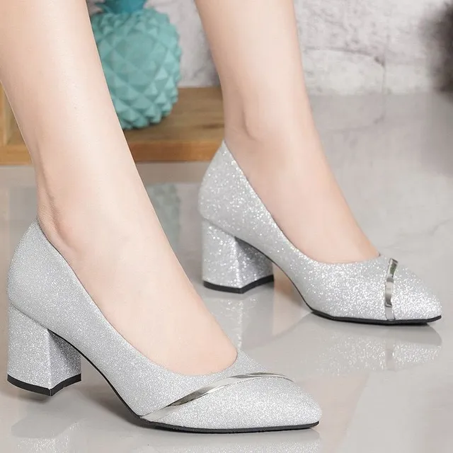 Women's luxury glitter pumps with wide heel Olivia
