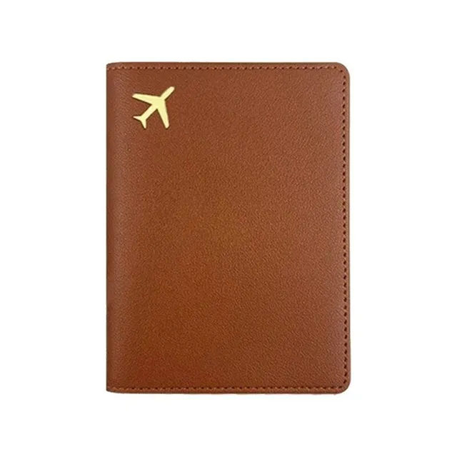 Fashion travel cover for PU leather passport with engraving of aircraft motive - passport protection and credit cards