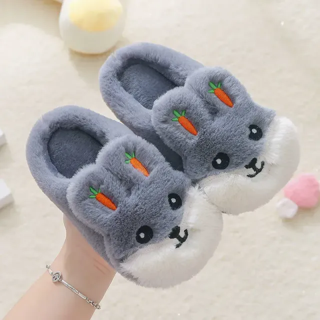 Children's winter home slippers with rabbit motif and impenetrable sole for girls and boys