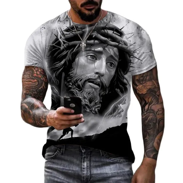 Tricou bărbătesc cu mânecă scurtă și imprimeu Jesus Christ
