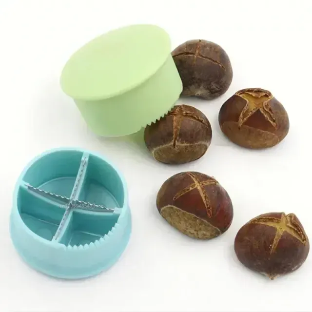 Handy helper for peeling edible chestnuts - green and blue color