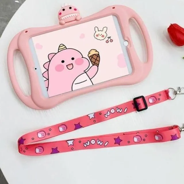 Etui na iPada dla dzieci wykonane z miękkiego silikonu pink-dinosaur-01 ipad-5th-6th-9-7