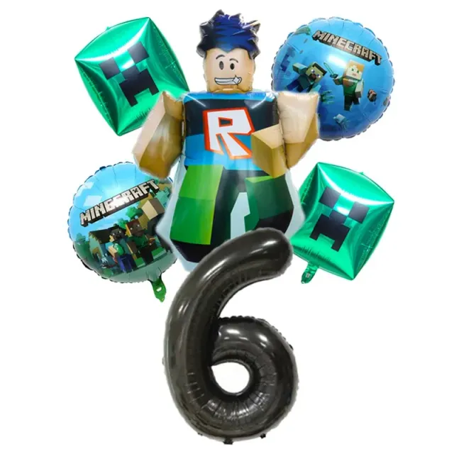 Stylish set of birthday balloons in the performance of popular characters from Minecraft