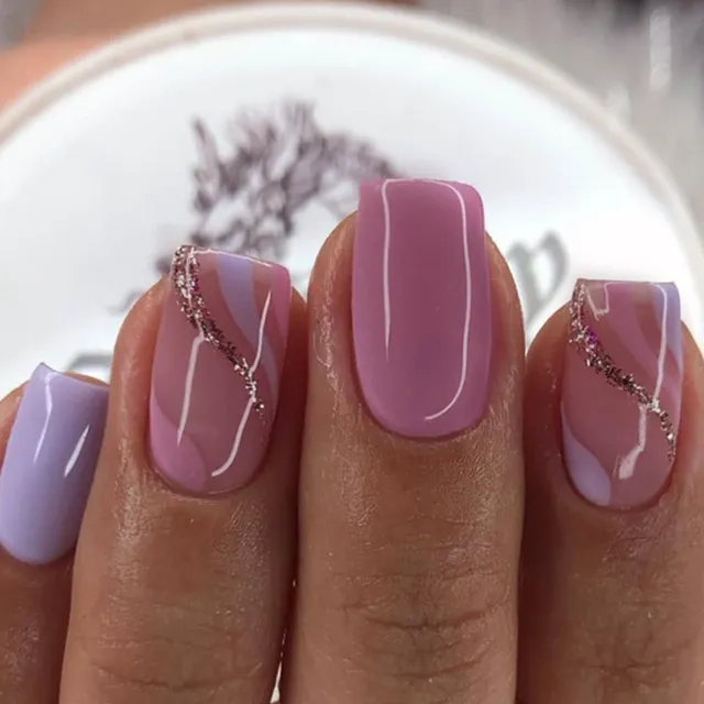 24 Piece Fake Nail Set with Short Square Minimalist Full Coverage