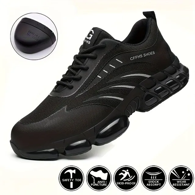 Pantofi de lucru pentru bărbați la modă cu vârf de oțel, confortabili, cu șireturi antiderapante, casual și rezistenți