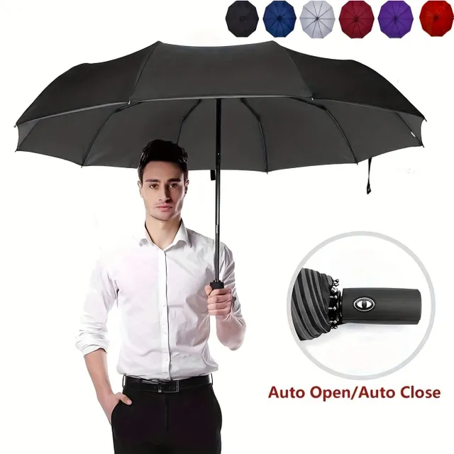 Automatic large men's umbrella with windproof vinyl cover, reinforced and reinforced