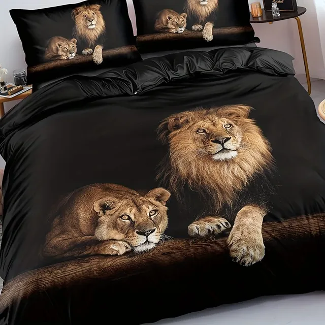 Set de lenjerie de pat confortabilă cu motive de lei - 1x husă de plapumă + 1/2x huse de pernă (fără umplutură) - pentru dormitor și camere de oaspeți