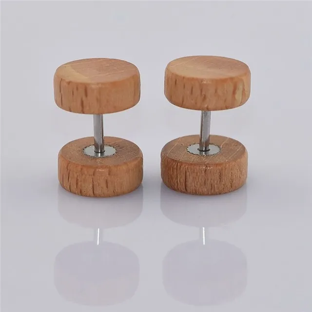 Men's wooden earrings in the shape of a dumbbell - 3 colours