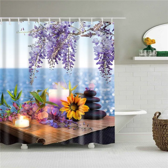 Shower curtain with meditation theme