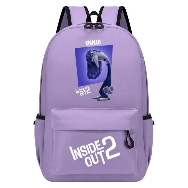 Geantă școlară monocromă cu buzunare laterale și imprimeuri V în cap 2 - Inside Out 2