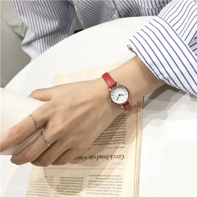 Ladies small watch with leather strap