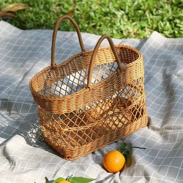 Coș de picnic rustic spațios din răchită cu mânere solide