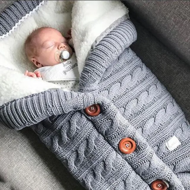 Újszülött Winter Mearing Bags Baby Button Kötött Swaddle Wrap