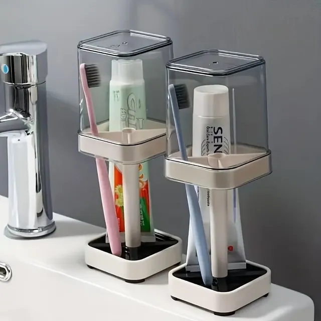 Modern minimalist toothbrush stand with integrated glass