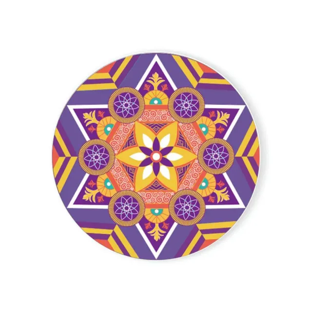 Enamel coaster with mandala pattern and cork base