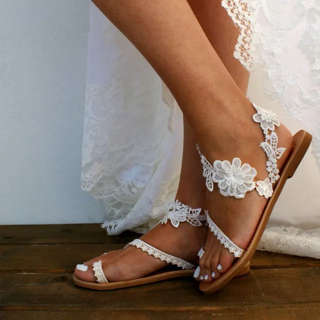 Damskie letnie koronkowe urocze białe sandały