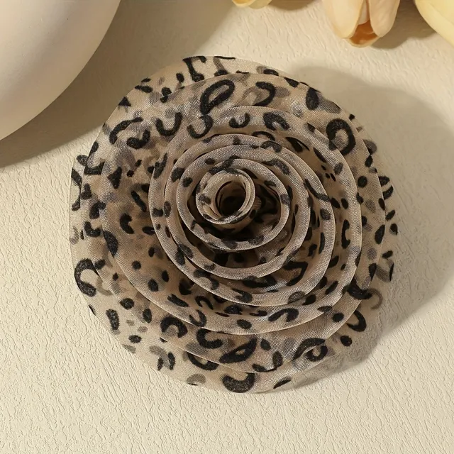 Handmade brooch with floral motif from leopard cloth in French style