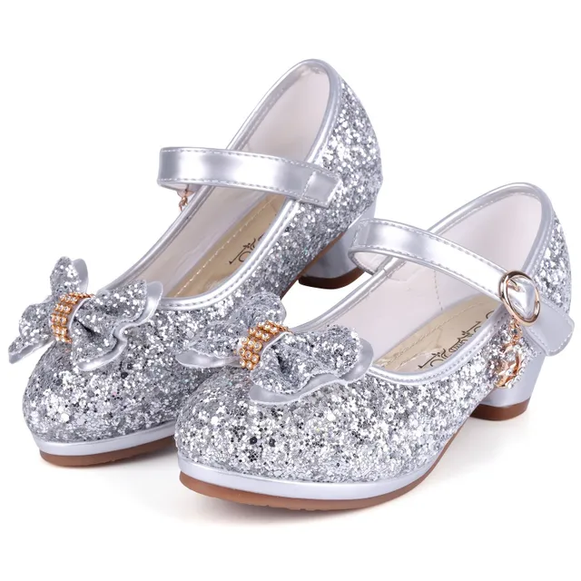 Sandals for girls with glitter and bow, glittery party shoes with high heel - wedding and birthday party shoes