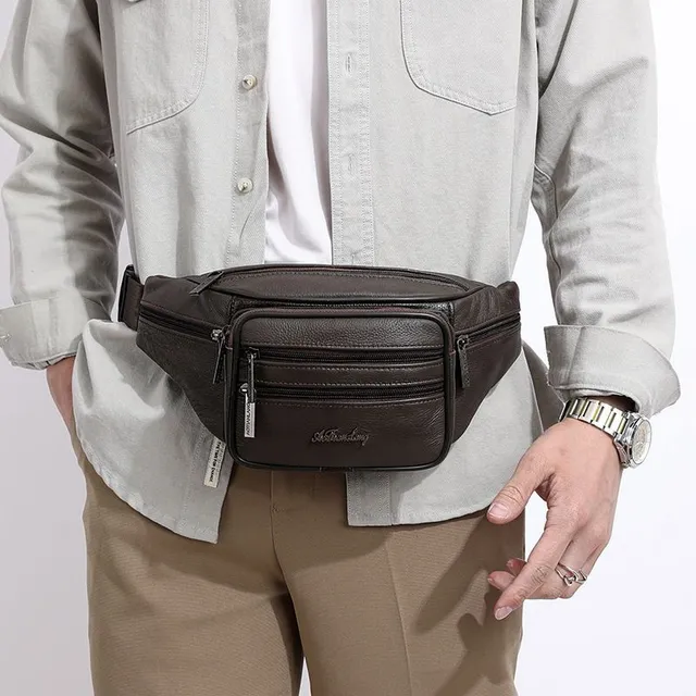 Leather multifunctional crossbody bag made of beef leather for sport and leisure