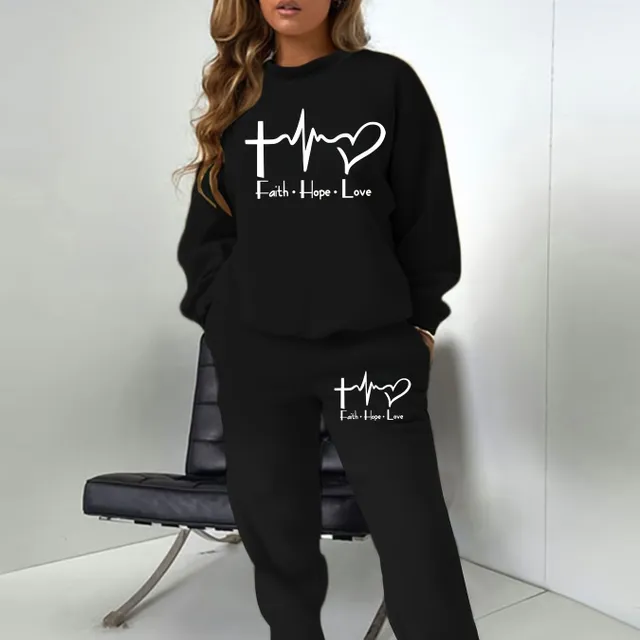 Women's Two-piece Sets - Hearts and Letters, Mikina + Tracksuits, Comfortable