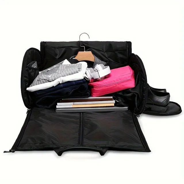 Convertable clothing bag with shoe compartment, folding clothing bag, luggage bag two in one for a weekend travel bag