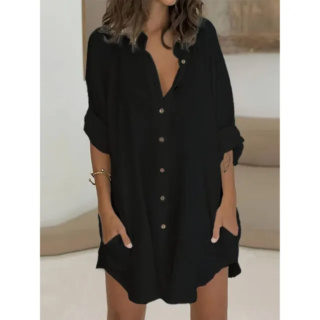 Beach shirt with long sleeve for buttons, simple monochrome, for women plus size