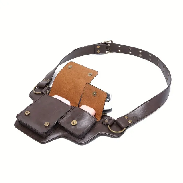 Punkáčská ledvinka z vintage PU kůže, trendy fanny pack na outdoor a cestování