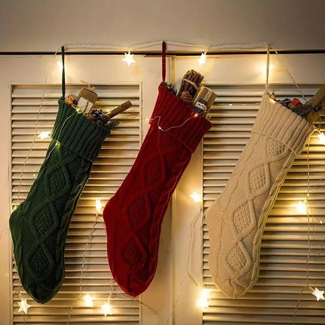Slonovinově bílé kabelové pletené vánoční punčochy