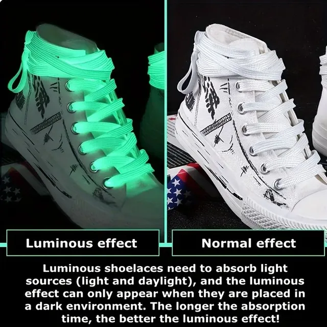 1 pereche de șireturi plate luminescente pentru pantofi de pânză joși, adidași și încălțăminte casual