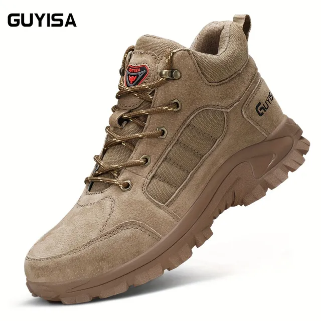 Men's work safety shoes made of suede, penetrating anti-slip with steel tip, industrial building sneakers