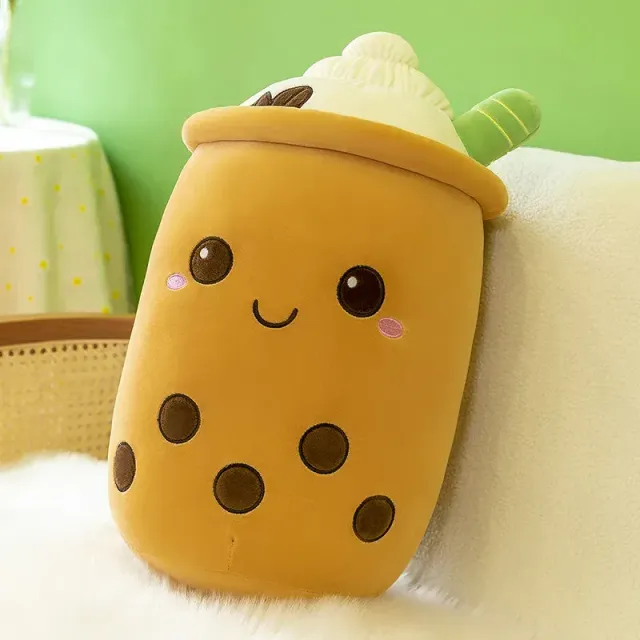 Teddy vankúš v tvare šálky s bublinkovým čajom s mliekom - roztomilý darček pre deti